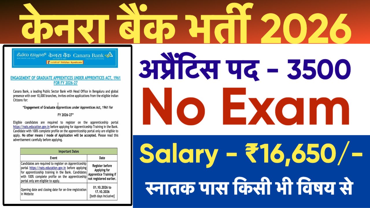 Canara Bank Apprentice Recruitment 2026